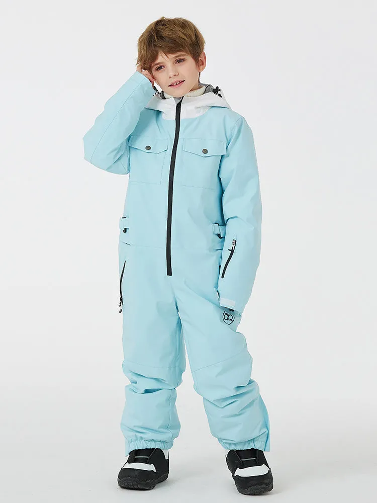 Kid's Unisex One Piece Snow Suits Half-zip Snow Jumpsuits