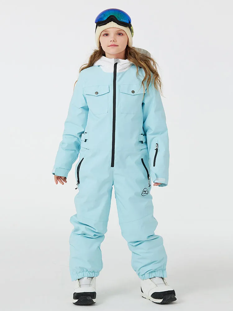 Kid's Unisex One Piece Snow Suits Half-zip Snow Jumpsuits