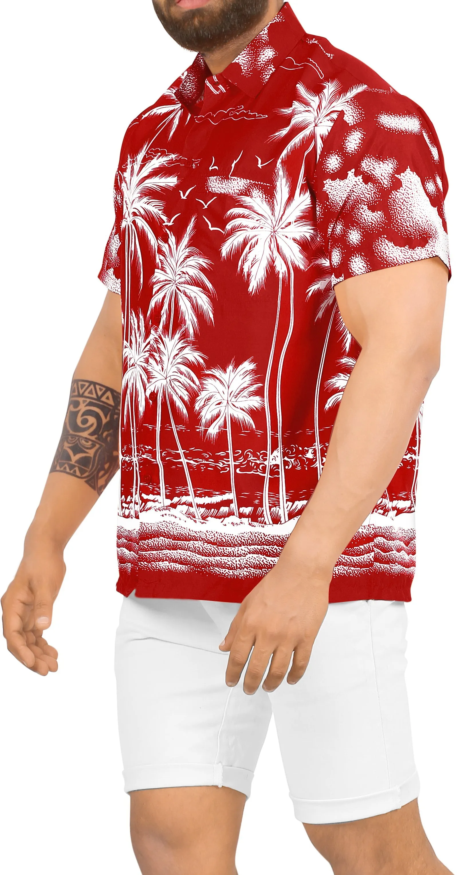 LA LEELA Men Casual Friday Beach hawaiian Shirt for Aloha Tropical Beach front Short sleeve Red