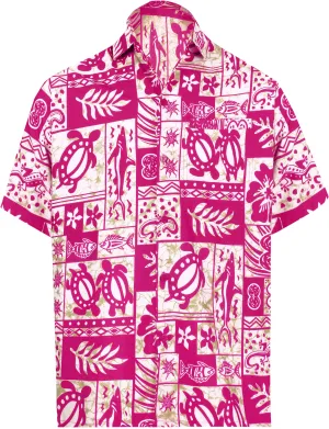 LA LEELA Support Pink Breast Cancer Shirt Aquatic Life Hawaiian Beach Shirt for Men's Casual Button down Tropical Aloha White_W127