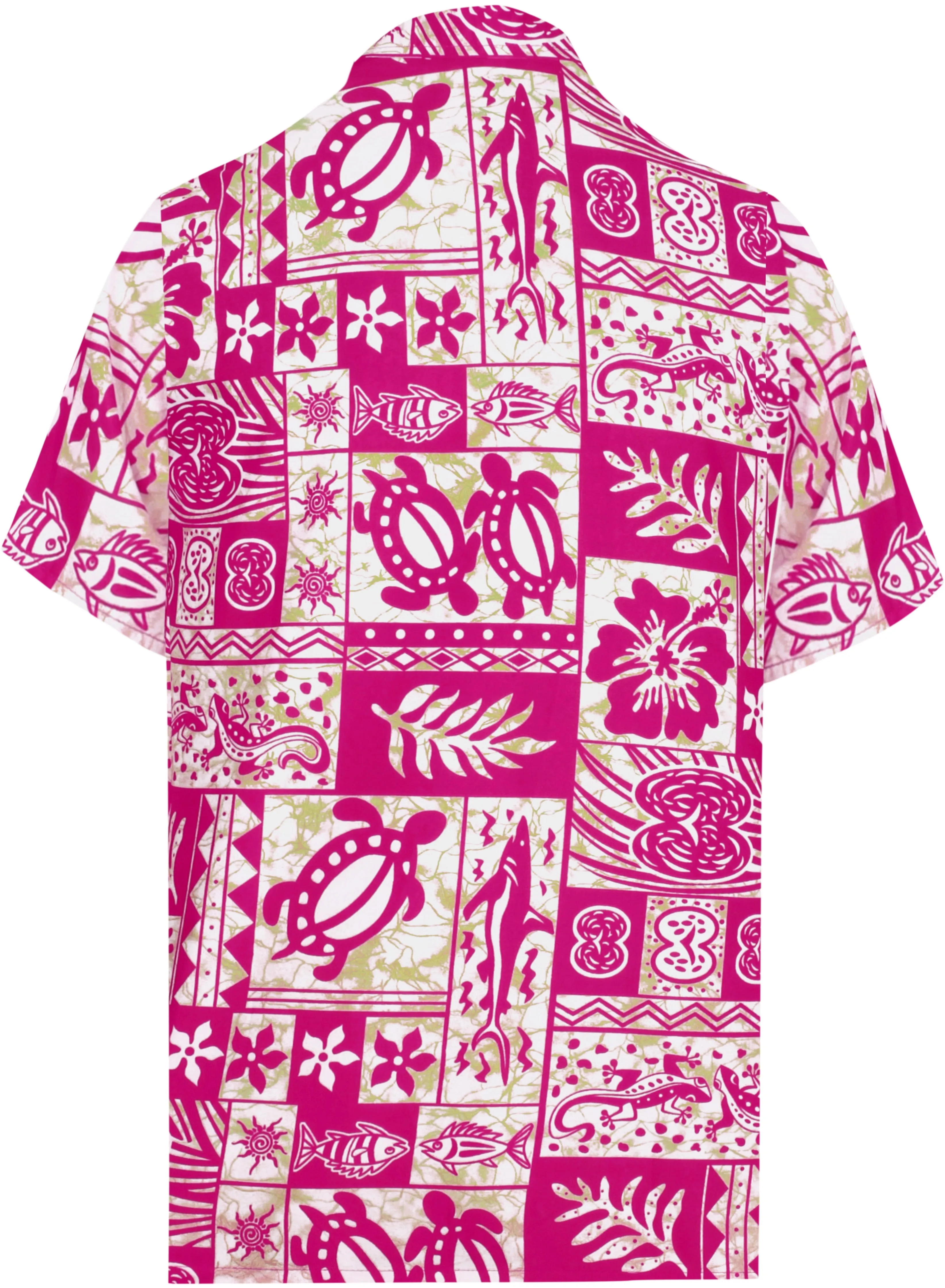 LA LEELA Support Pink Breast Cancer Shirt Aquatic Life Hawaiian Beach Shirt for Men's Casual Button down Tropical Aloha White_W127