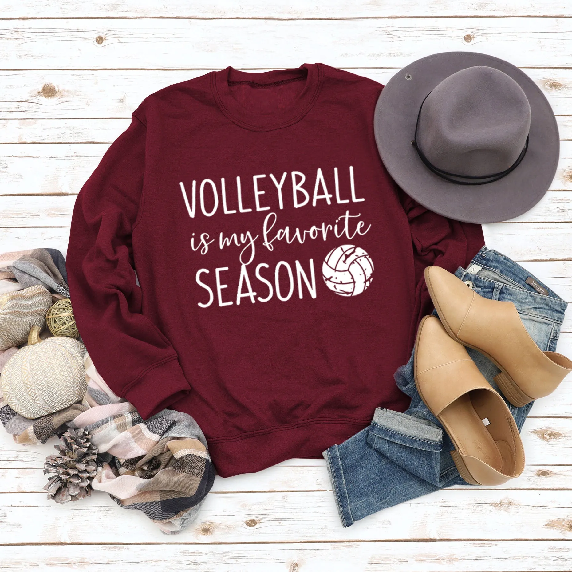 LETTERS FASHION WOMEN'S VOLLEYBALL Is My Round Neck Autumn Winter Underlay Long Sleeve Loose Sweater