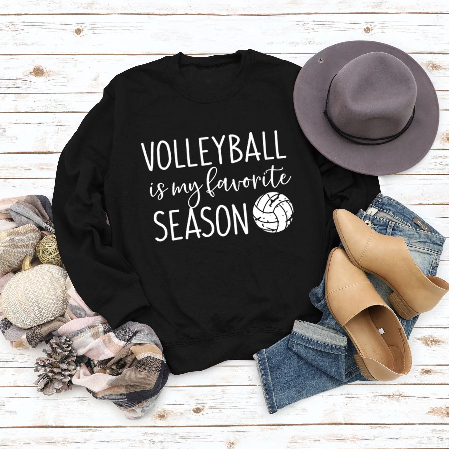 LETTERS FASHION WOMEN'S VOLLEYBALL Is My Round Neck Autumn Winter Underlay Long Sleeve Loose Sweater