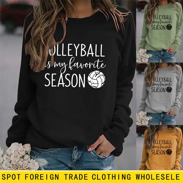 LETTERS FASHION WOMEN'S VOLLEYBALL Is My Round Neck Autumn Winter Underlay Long Sleeve Loose Sweater