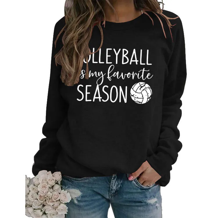 LETTERS FASHION WOMEN'S VOLLEYBALL Is My Round Neck Autumn Winter Underlay Long Sleeve Loose Sweater