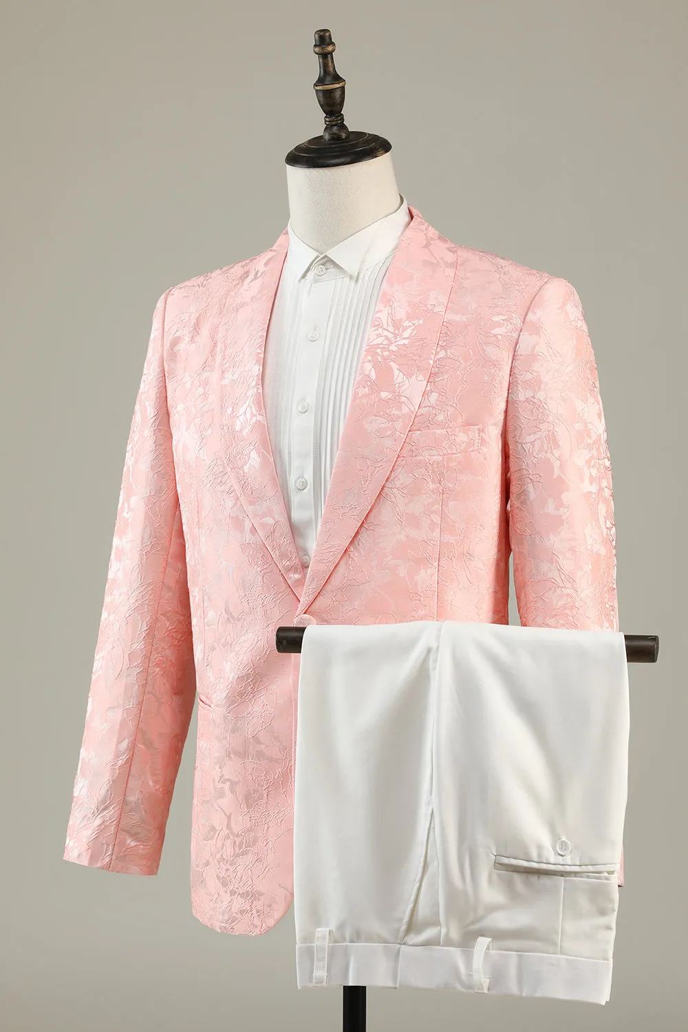 Light Pink Jacquard 2-Piece Shawl Lapel One Button Prom Suits