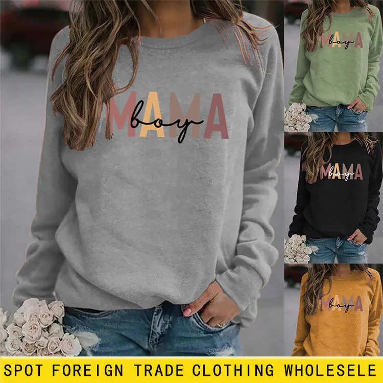 Mama Boy Fashion Round Neck Large Women's Sweater Printed Loose Sweater