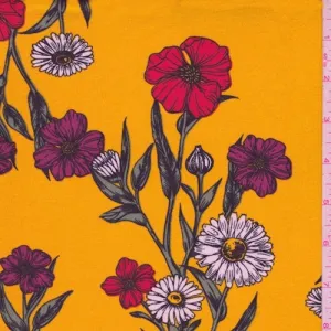 Marigold Daisy Floral Double Brushed Jersey Knit Fabric