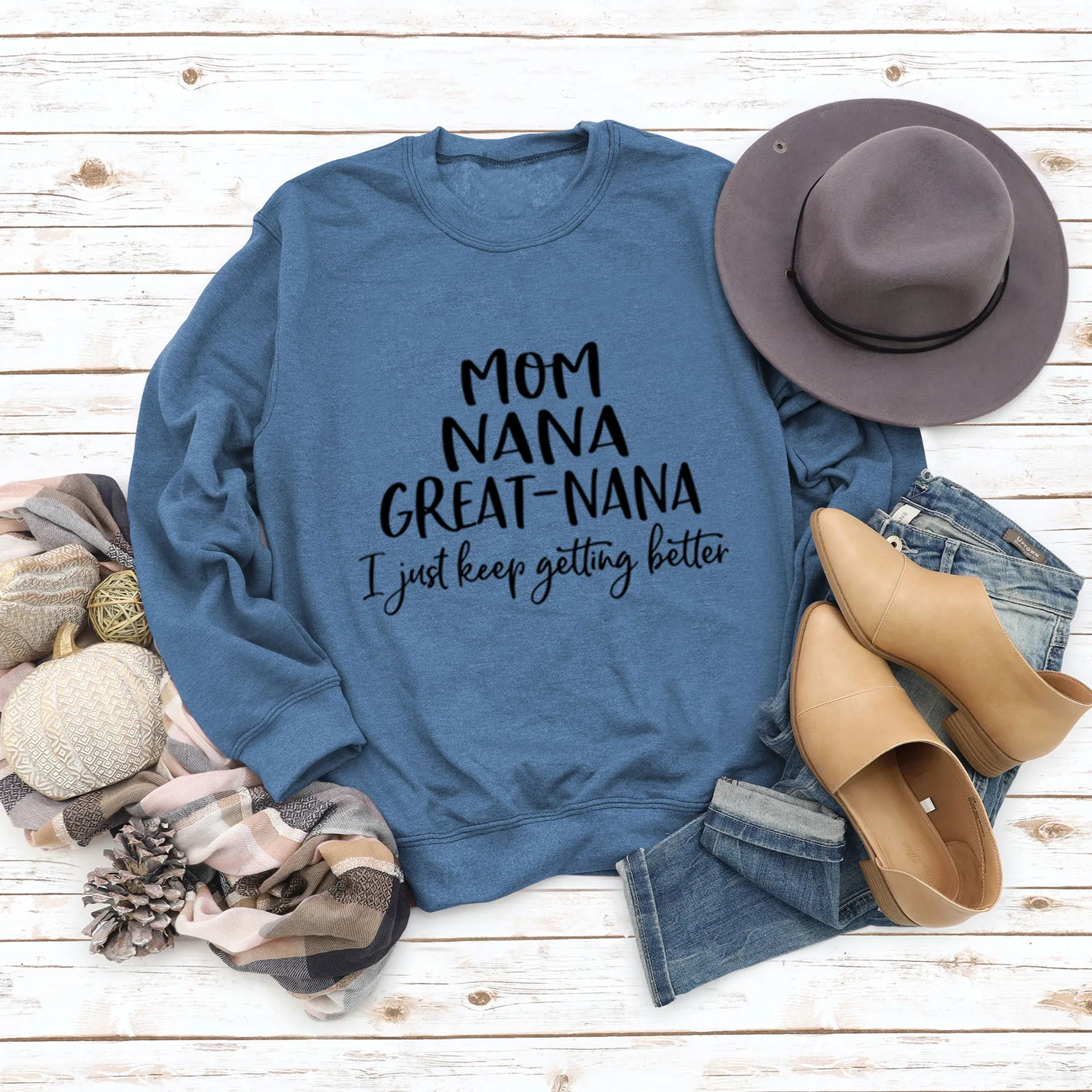 MOM NANA GREAT NANA LETTERS FASHION CREW NECK LONG SLEEVE SWEATER