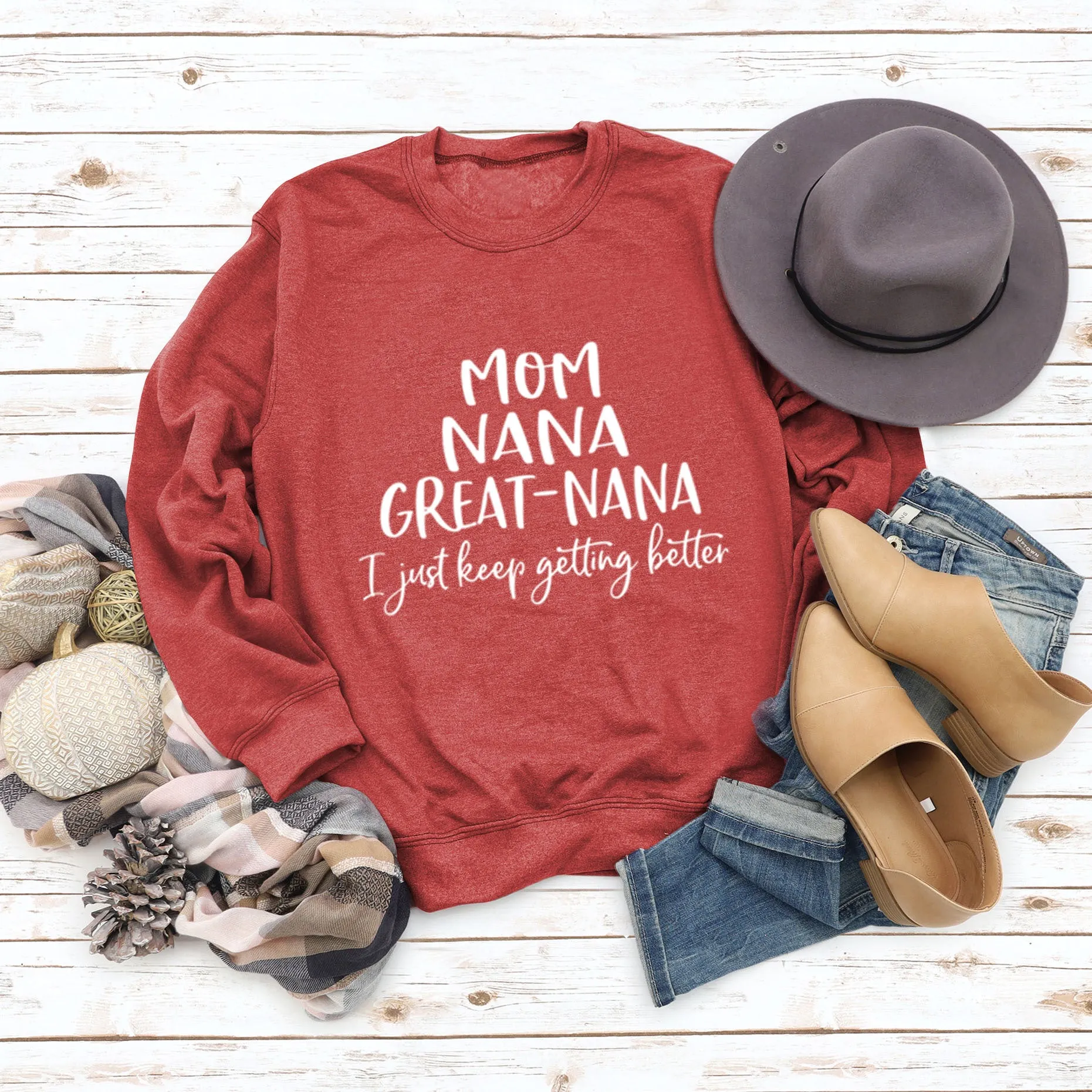 MOM NANA GREAT NANA LETTERS FASHION CREW NECK LONG SLEEVE SWEATER