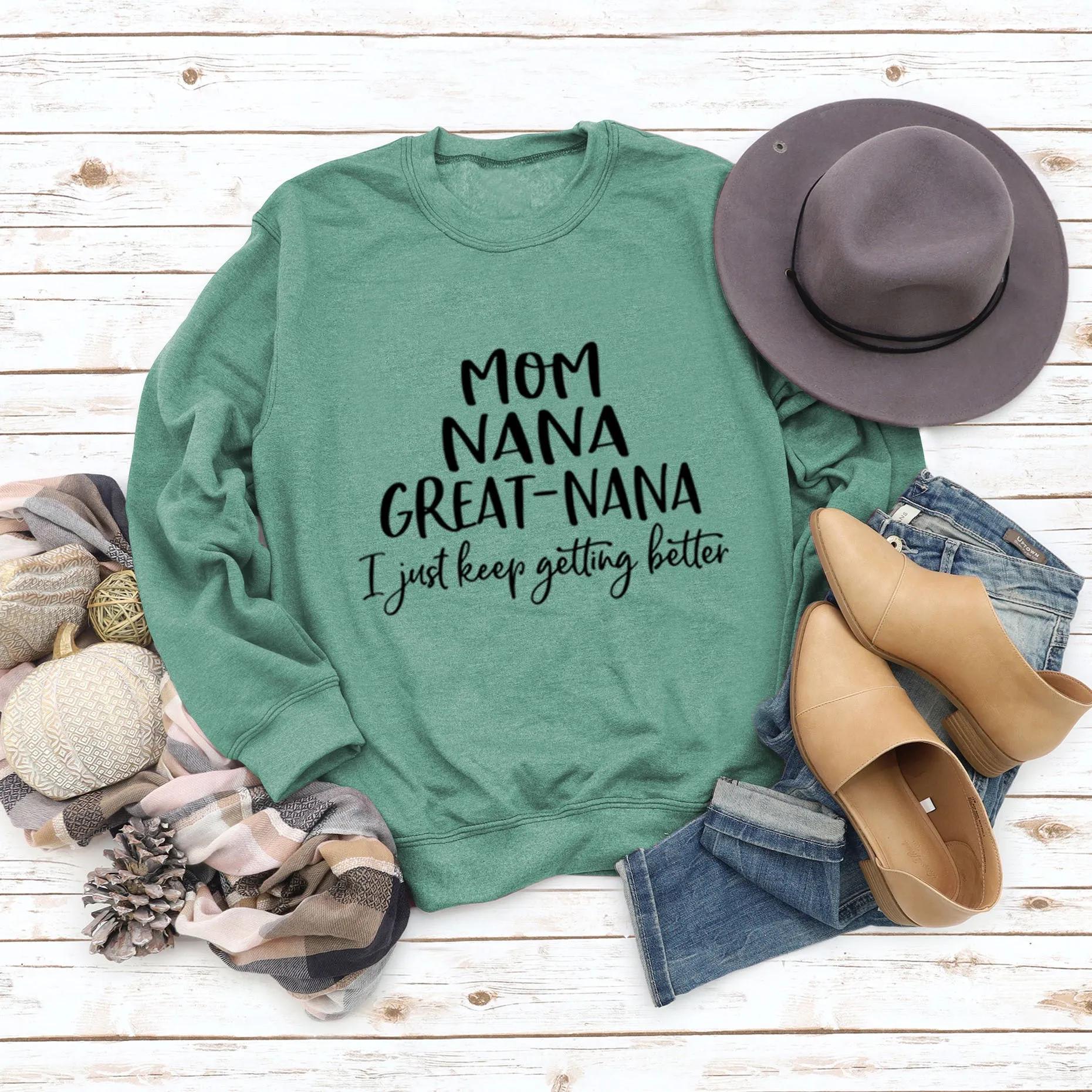 MOM NANA GREAT NANA LETTERS FASHION CREW NECK LONG SLEEVE SWEATER