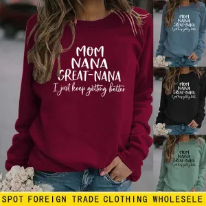 MOM NANA GREAT NANA LETTERS FASHION CREW NECK LONG SLEEVE SWEATER