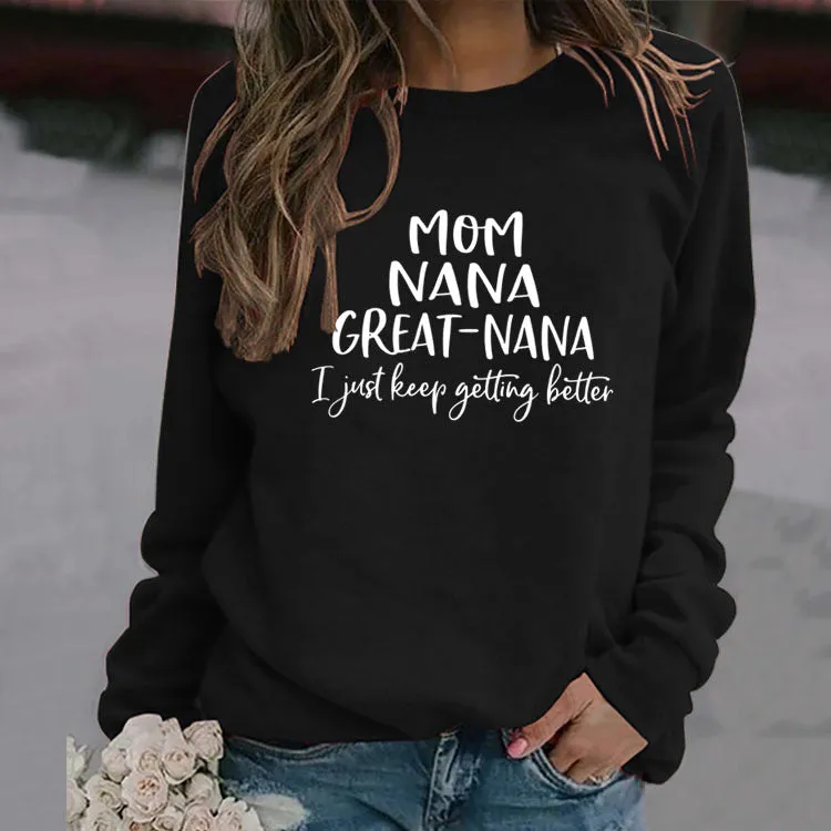 MOM NANA GREAT NANA LETTERS FASHION CREW NECK LONG SLEEVE SWEATER