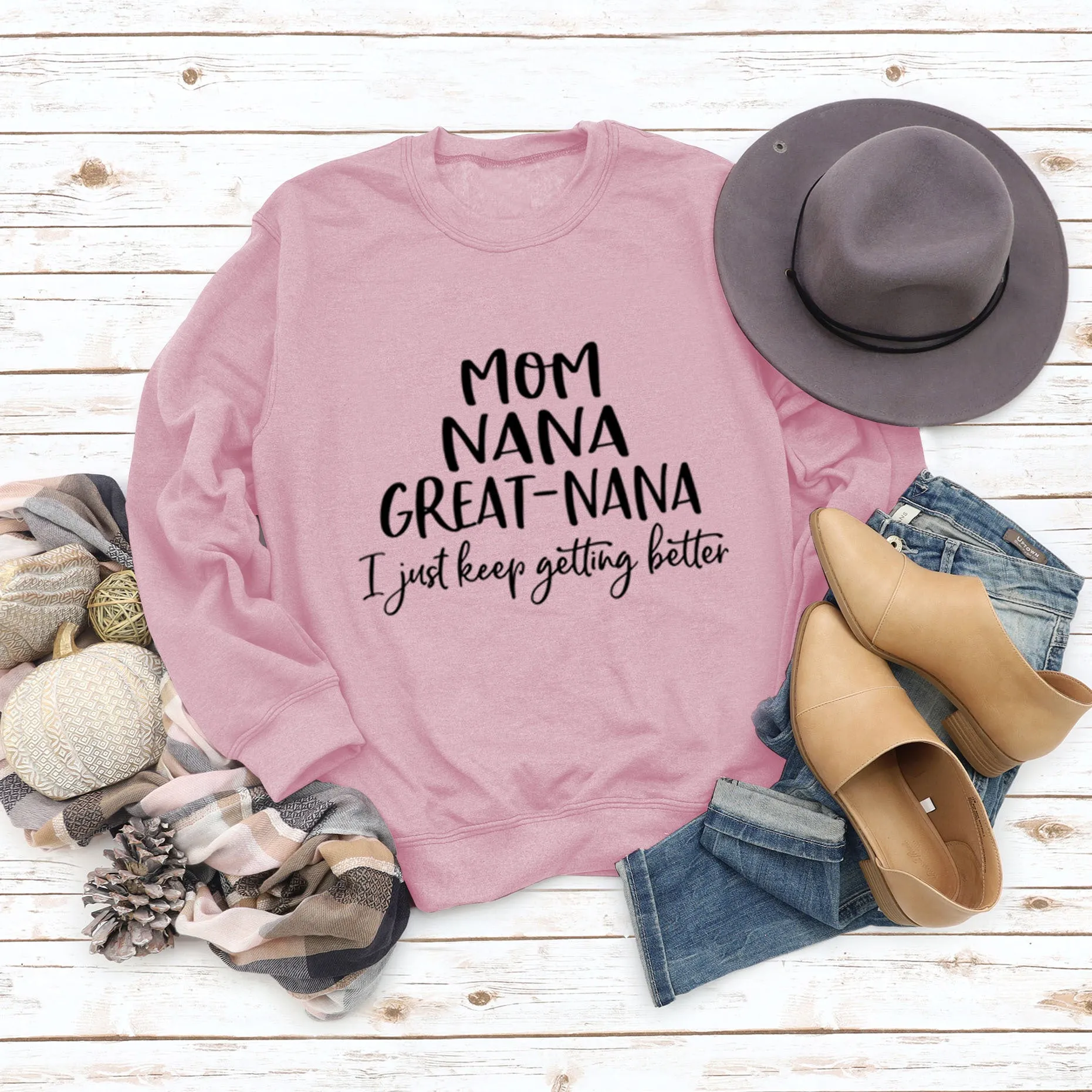 MOM NANA GREAT NANA LETTERS FASHION CREW NECK LONG SLEEVE SWEATER