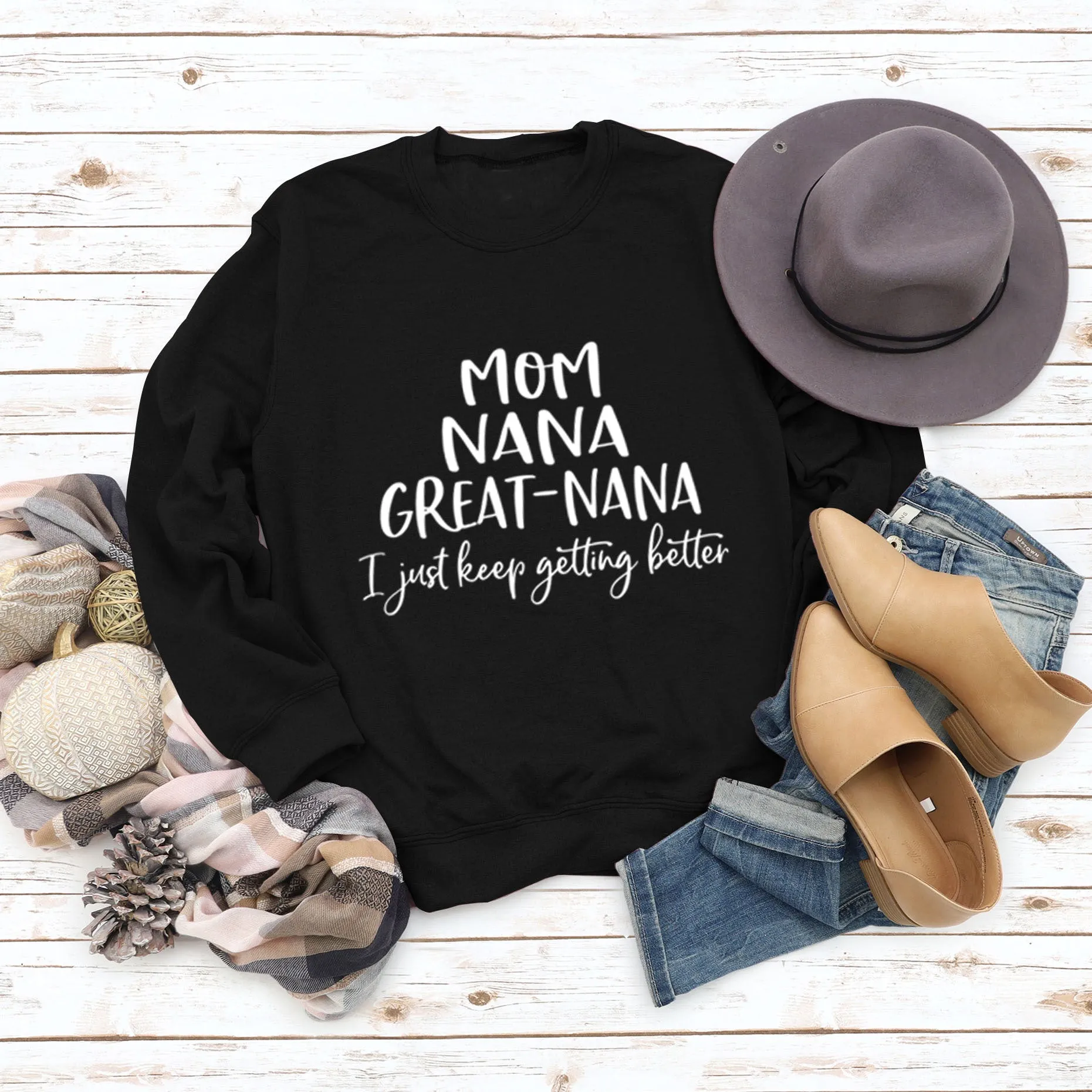 MOM NANA GREAT NANA LETTERS FASHION CREW NECK LONG SLEEVE SWEATER