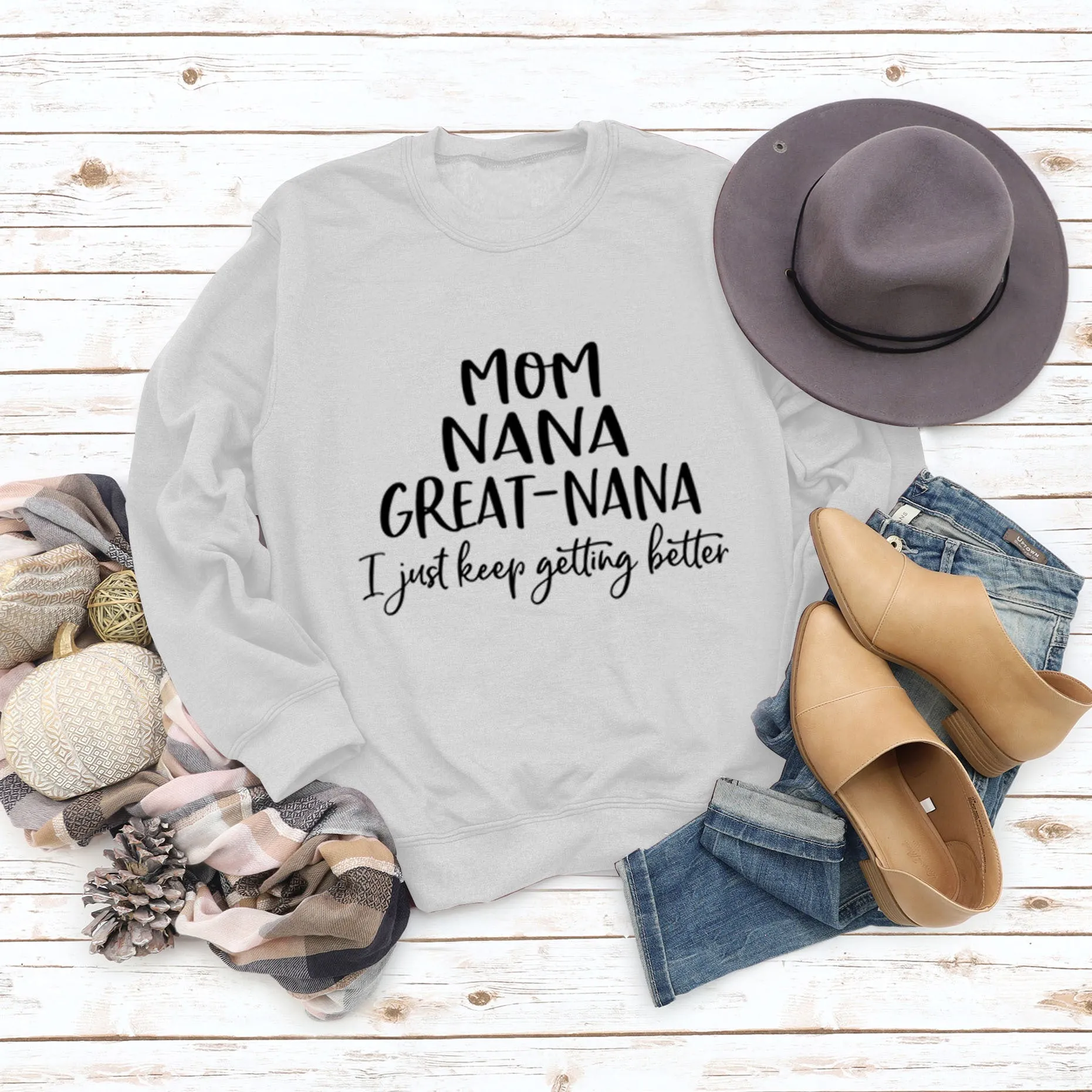 MOM NANA GREAT NANA LETTERS FASHION CREW NECK LONG SLEEVE SWEATER