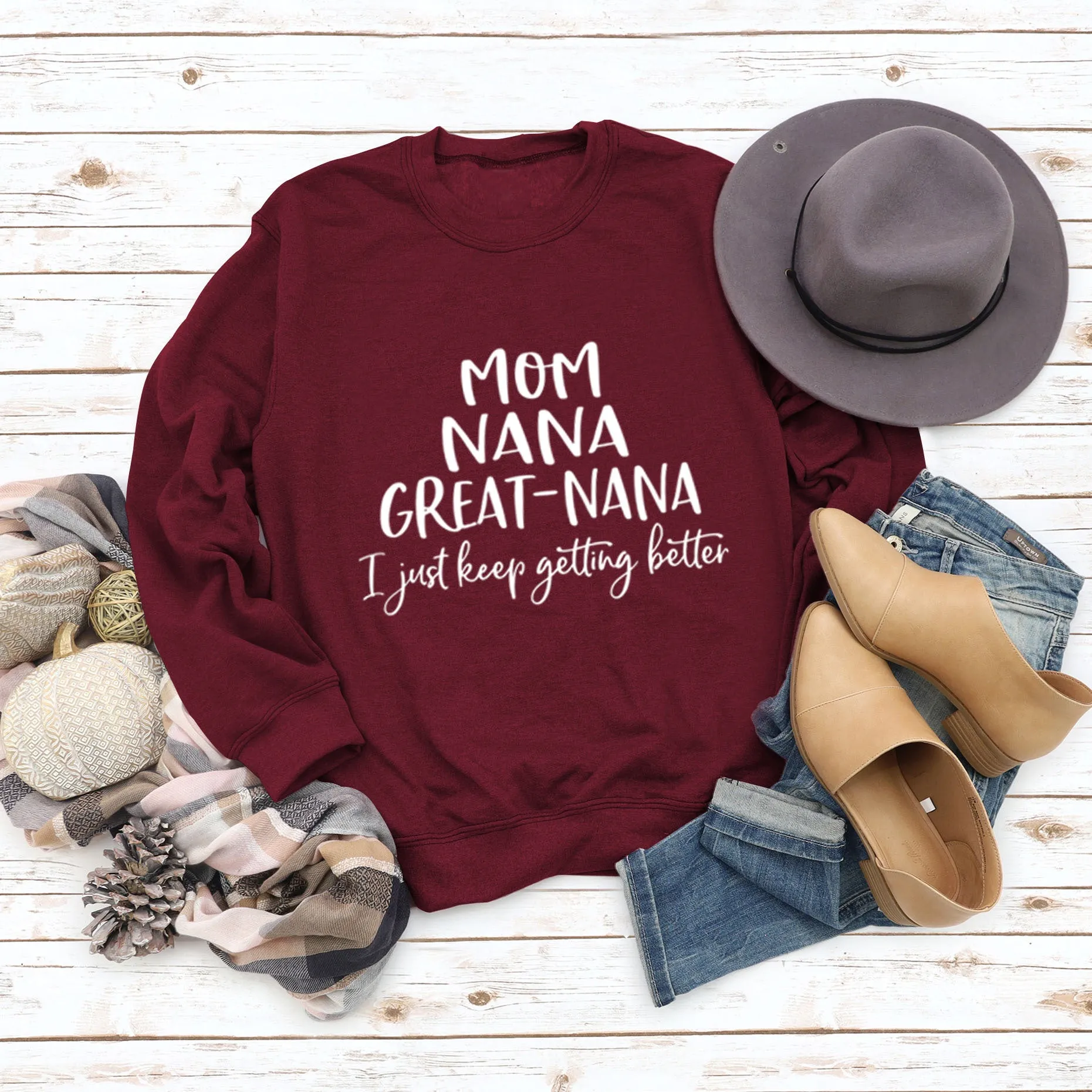 MOM NANA GREAT NANA LETTERS FASHION CREW NECK LONG SLEEVE SWEATER