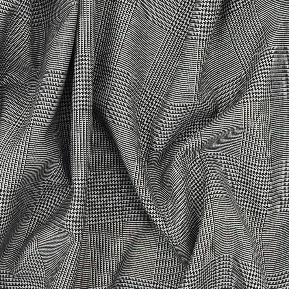 Nature Black-White-Green Glen Plaid Wool Polyester Woven Suiting Fabric