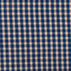 Navy Blue-Khaki-Brown Plaid Cotton Polyester Madras Woven Fabric