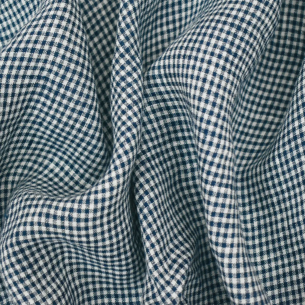 Navy Blue-White Spence Bryson Gingham Washed Irish Linen Woven Fabric