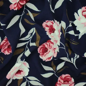 Navy-Pink-Multi Floral Printed Poly Pebble Crepe Georgette Woven Fabric