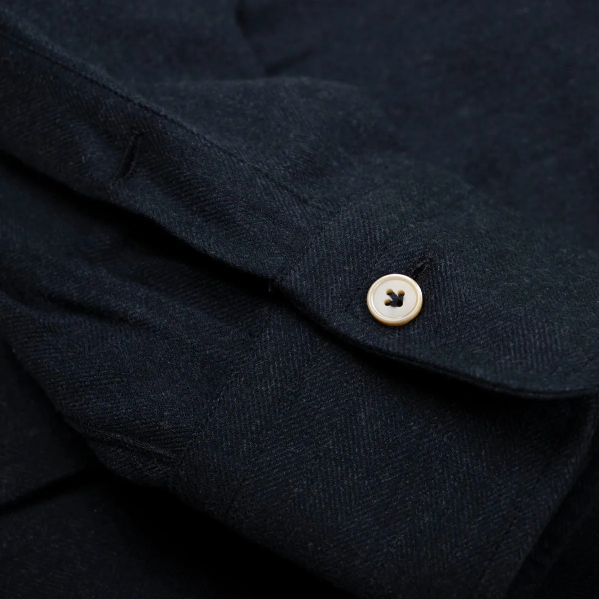 Navy Pure Cotton Herringbone Italian Long Sleeve Shirt