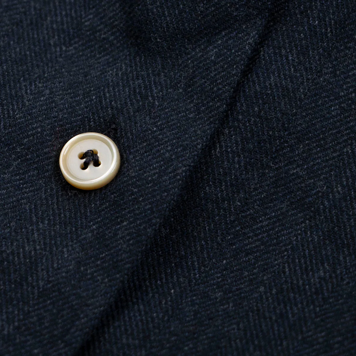 Navy Pure Cotton Herringbone Italian Long Sleeve Shirt