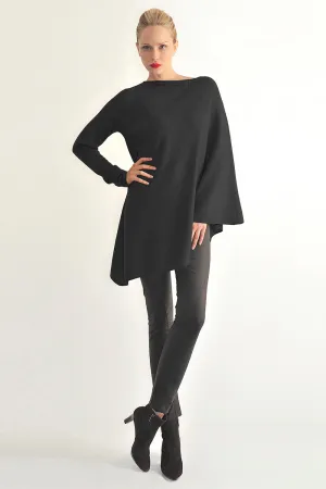 One sleeve cashmere poncho in Black