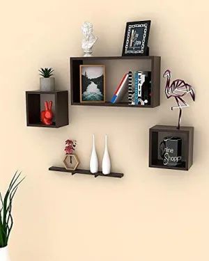 Onlineshoppee Rafuf Floating Wall Shelf with 4 Shelves (Brown)