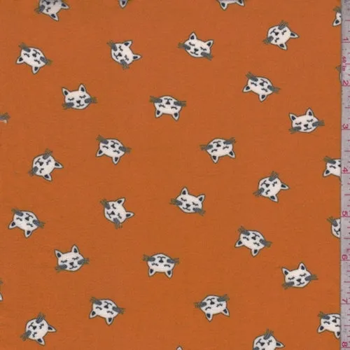 Orange Kitty Double Brushed Jersey Knit Fabric