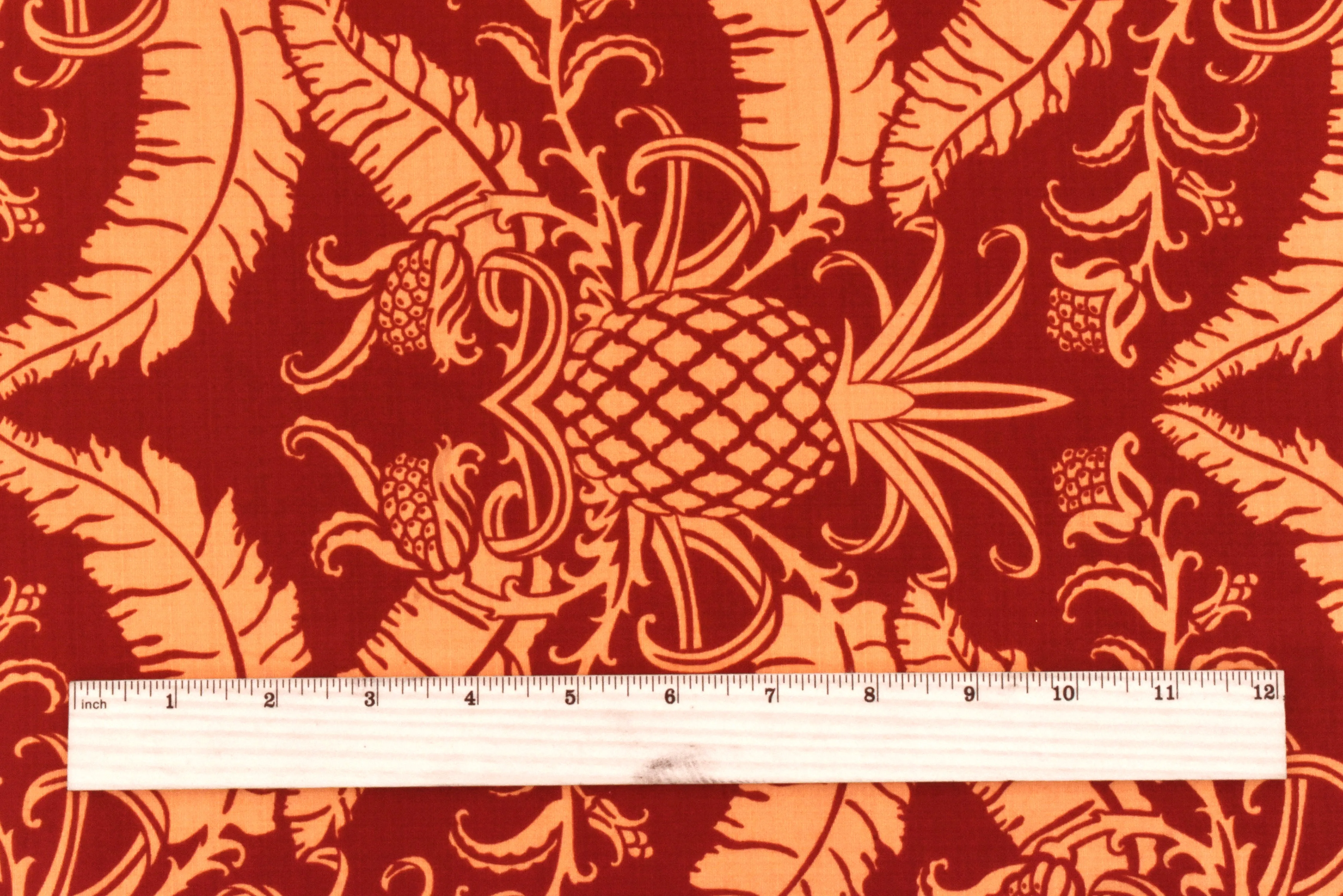 Orange-Red Pineapple Printed Cross-Hatch Woven Fabric