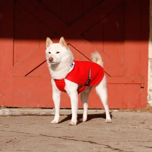 Original Fleece Dog Coat Red With Pawprint 8"