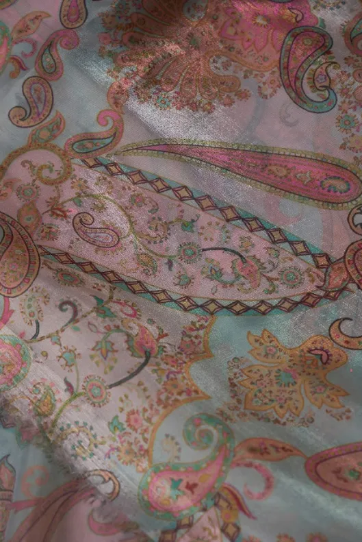 Pastel Color Paisley Digital Printed Twinkle Organza Fabric