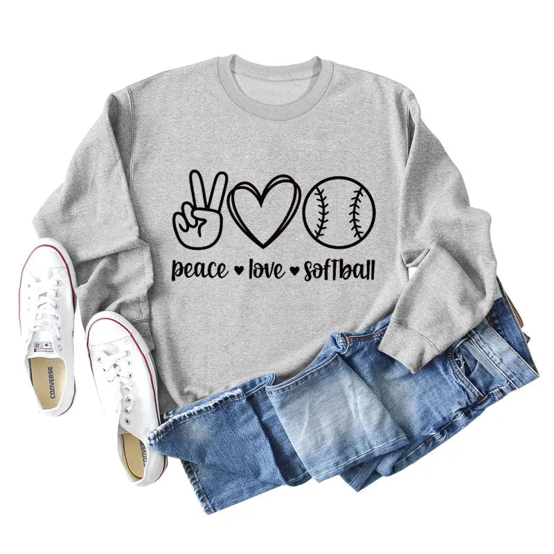 Peace Love Softball Letters Loose Bottoming Long-sleeved Sweater Women