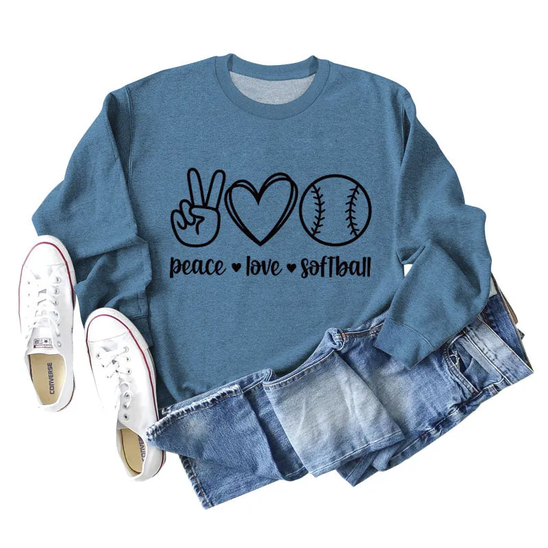 Peace Love Softball Letters Loose Bottoming Long-sleeved Sweater Women