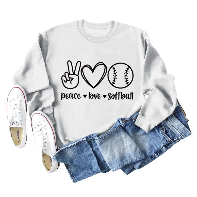 Peace Love Softball Letters Loose Bottoming Long-sleeved Sweater Women