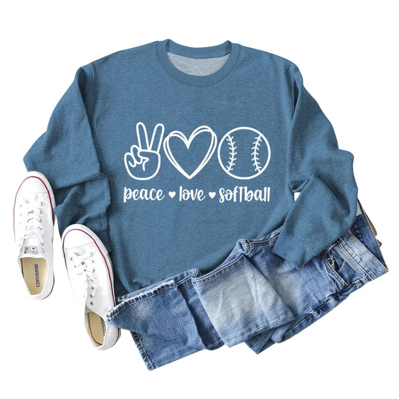 Peace Love Softball Letters Loose Bottoming Long-sleeved Sweater Women