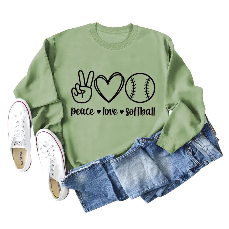 Peace Love Softball Letters Loose Bottoming Long-sleeved Sweater Women