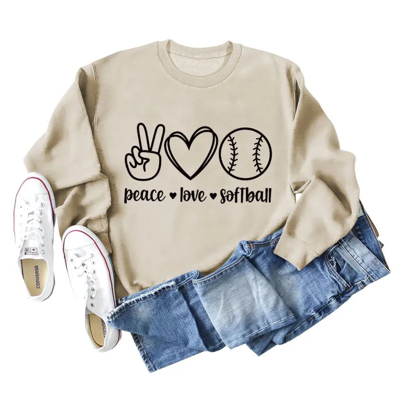 Peace Love Softball Letters Loose Bottoming Long-sleeved Sweater Women