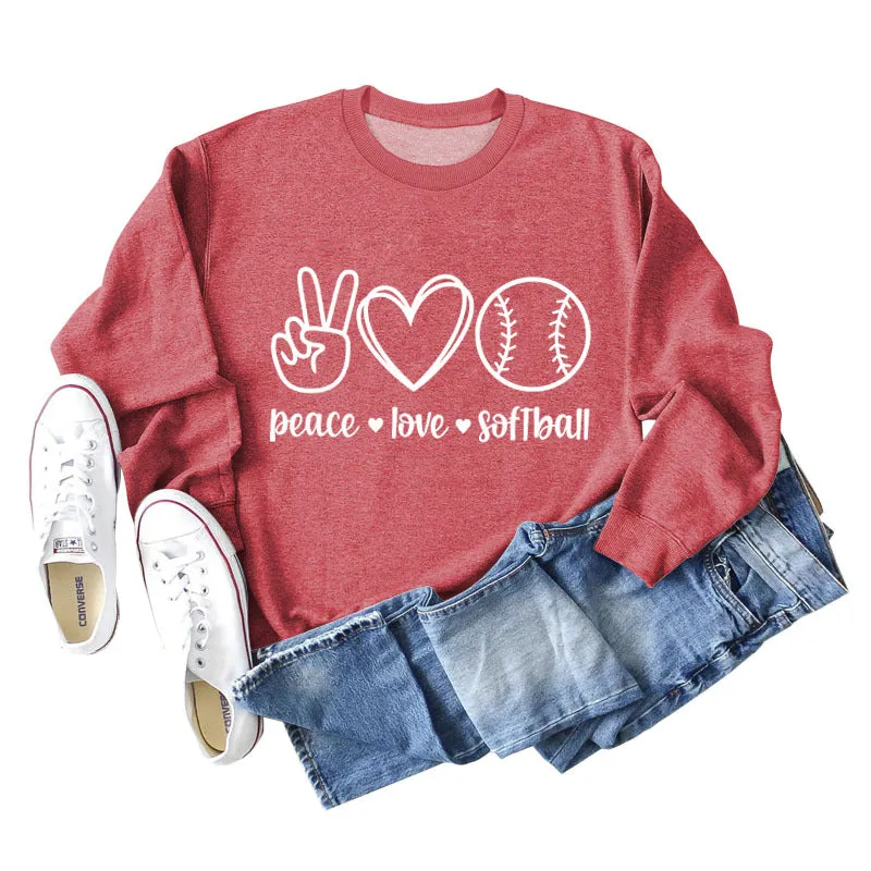 Peace Love Softball Letters Loose Bottoming Long-sleeved Sweater Women