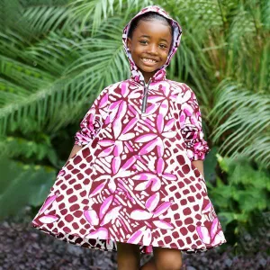 PINK LONG SLEEVE ANKARA HOODIE DRESS