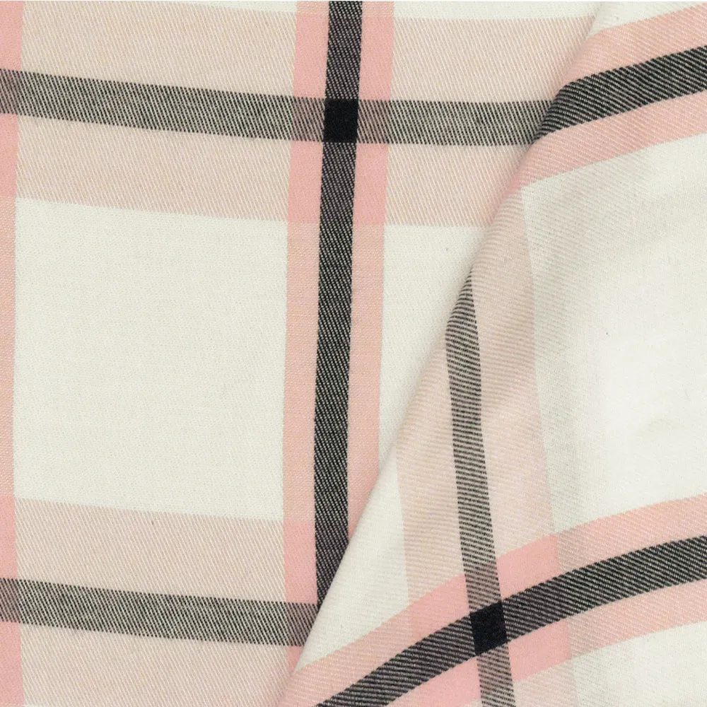 Pink-White-Black Famous Designer Plaid Rayon Twill Shirting Woven Fabric