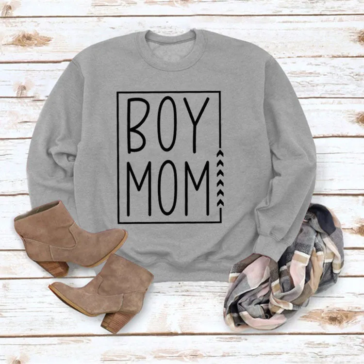 Pullover Simple Round Neck Top Long Sleeve Boy Mom Printed Loose Sweater