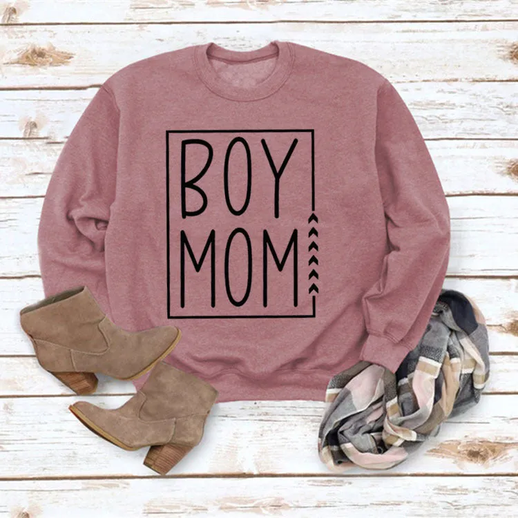 Pullover Simple Round Neck Top Long Sleeve Boy Mom Printed Loose Sweater