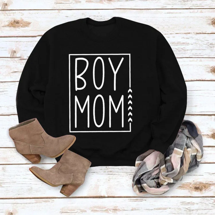 Pullover Simple Round Neck Top Long Sleeve Boy Mom Printed Loose Sweater