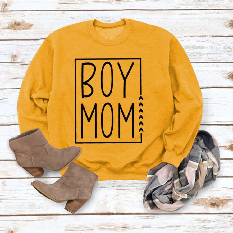 Pullover Simple Round Neck Top Long Sleeve Boy Mom Printed Loose Sweater