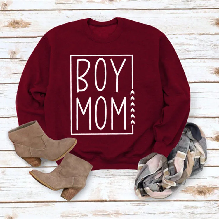 Pullover Simple Round Neck Top Long Sleeve Boy Mom Printed Loose Sweater