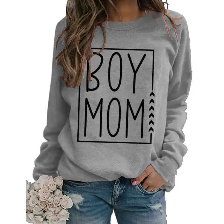 Pullover Simple Round Neck Top Long Sleeve Boy Mom Printed Loose Sweater