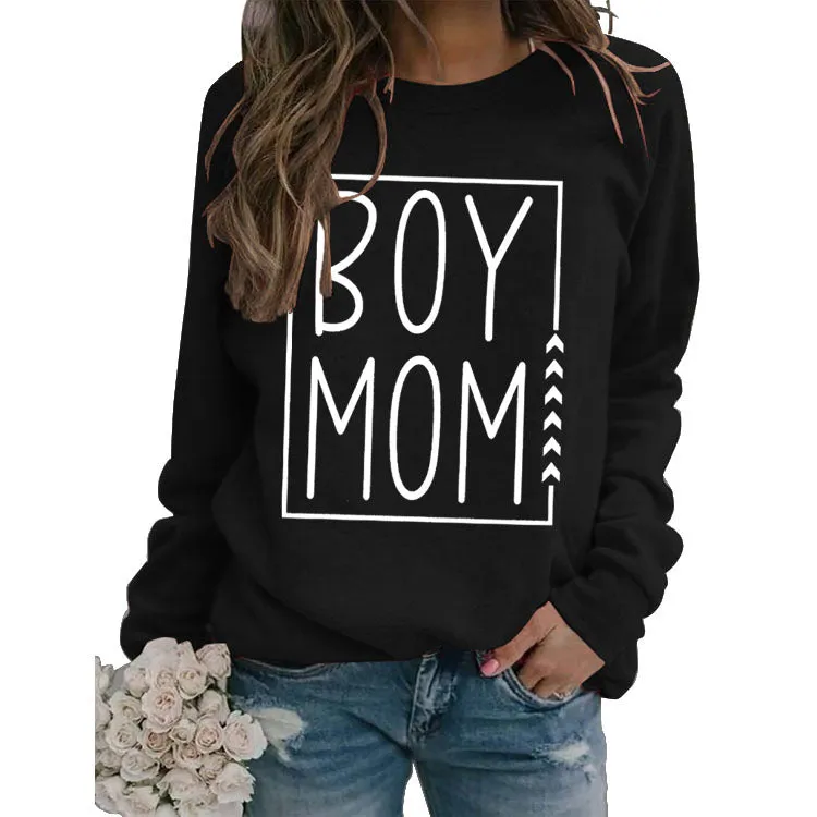 Pullover Simple Round Neck Top Long Sleeve Boy Mom Printed Loose Sweater