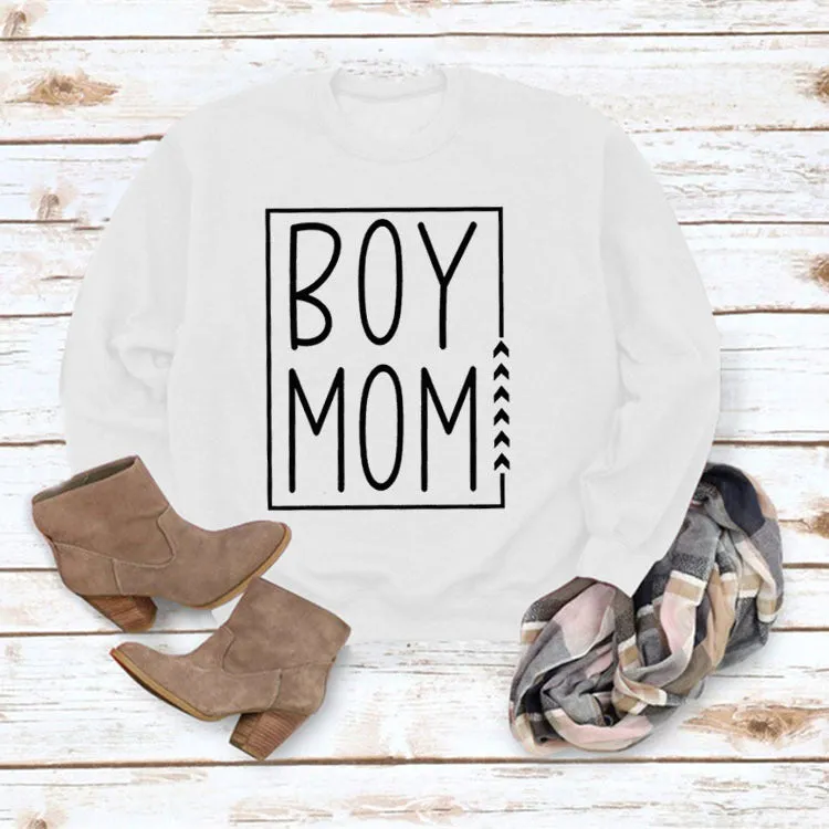 Pullover Simple Round Neck Top Long Sleeve Boy Mom Printed Loose Sweater